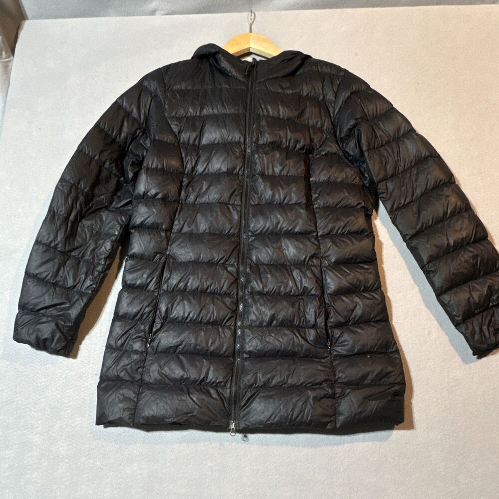 Eddie Bauer Black Hooded Quilted Puffer Jacket Full Zip Pockets Women's M